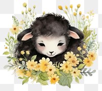 PNG Watercolor black sheep sleeping animal flower cartoon.