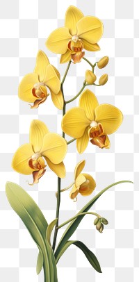 PNG  Vintage drawing yellow orchid flower plant inflorescence.