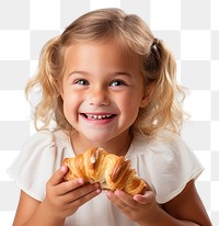 Croissant eating child bread. 