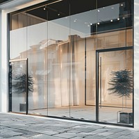 PNG storefront glass window mockup, transparent design