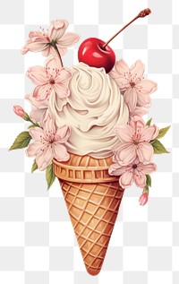 PNG Vintage drawing ice cream dessert cherry sketch.