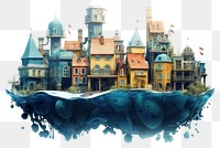 PNG Floating whimsical village fantasy illustration