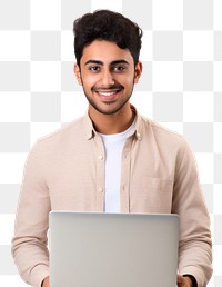 PNG Student using a laptop computer portrait smile.