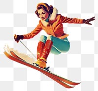 Woman playing ski jumping recreation sweatshirt outdoors.