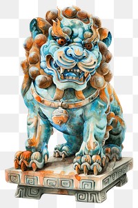 PNG  Colorful ceramic guardian lion statue