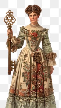 PNG  Victorian woman holding ornate key