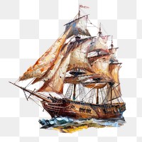 PNG  Vintage sailing ship watercolor art