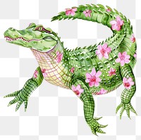 PNG  Floral alligator watercolor art