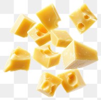 PNG Cheese pieces floating food isolated white.