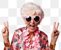 Senior woman wear sunglasses portrait laughing adult. 