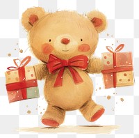 PNG Cute teddy bear holding gifts