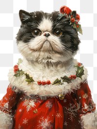 PNG An exotic shorthair cat wears christmas theme dress painting animal human.