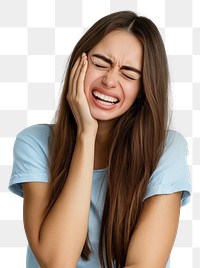 PNG A woman is experiencing tooth pain shirt face blue.