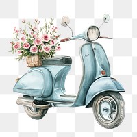 PNG  Vintage scooter illustration watercolor vehicle.