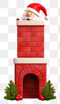 PNG Flat lay cute bold illustration of santa going down chimney christmas decoration fireplace.