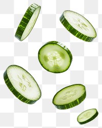 PNG Cucumber slices vegetables floating produce.