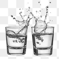 PNG Glasses of vodka clinking together water splash drink.