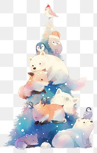 PNG Cute animals christmas illustration winter.