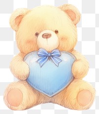 PNG Brown teddy bear holding a heart illustration blue toy.