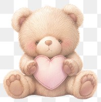 PNG Brown teddy bear holding a heart illustration pastel colors.