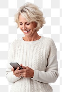 PNG Senior woman using smartphone happily