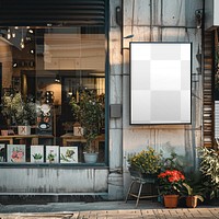 PNG urban storefront ad sign mockup, transparent design