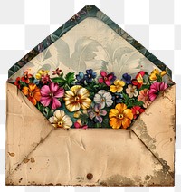 Paper collage of letter flower letterbox envelope.