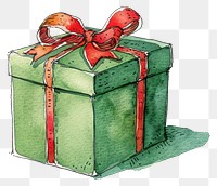 PNG Watercolor vintage illustration of Christmas gift box christmas green red.