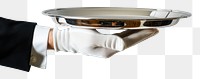 PNG Silver tray being held by a hand service serving white.