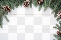 Christmas tree branches with pine cones border conifer spruce plant.