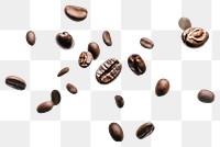 PNG Coffee beans floating background isolated white.