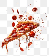 PNG Exploding pepperoni pizza slice food photography delicious.