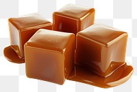 Delicious caramel cubes melting gracefully.