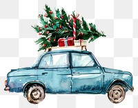 PNG Christmas tree on the roof of a car christmas illustration watercolor.