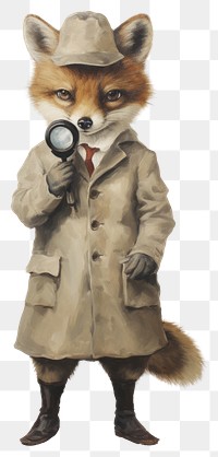 PNG Fox costumes wearing detective outfit animal magnifying vintage.