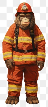 PNG Pgorilla costumes wearing firefighter outfit portrait painting helmet.