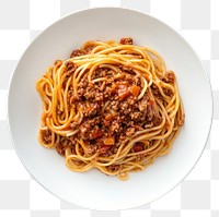 PNG A bolognese pasta on a white dish food background spaghetti.