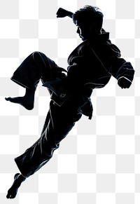 Boy judo fighter high kick silhouette sports adult white background.