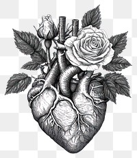 PNG Anatomical heart tattoo drawing sketch roses.