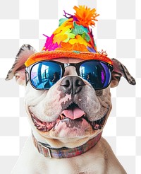 PNG  Bulldog wearing party hat sunglasses