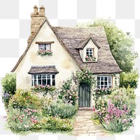 PNG  English cottage architecture illustration watercolor.