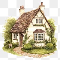 PNG  English cottage house architecture illustration watercolor.