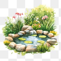 PNG  Small pond in the garden water illustration watercolor.