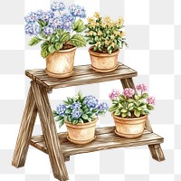 PNG  Wooden ladder flowers art illustration.