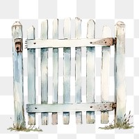 PNG  White wooden fence door illustration watercolor outdoors.