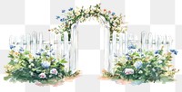 PNG  Wooden arch flowers fence art.