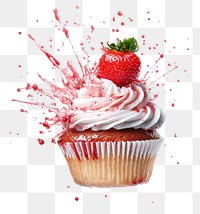 PNG Exploding strawberry cupcake dessert cream food.