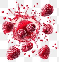 PNG Exploding pieces raspberry berries fruit juice.