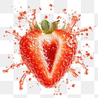 PNG Exploding real half strawberry fruit food photography.