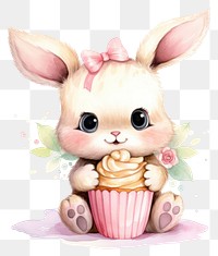 PNG Rabbit hugging big cupcake dessert cartoon cute.